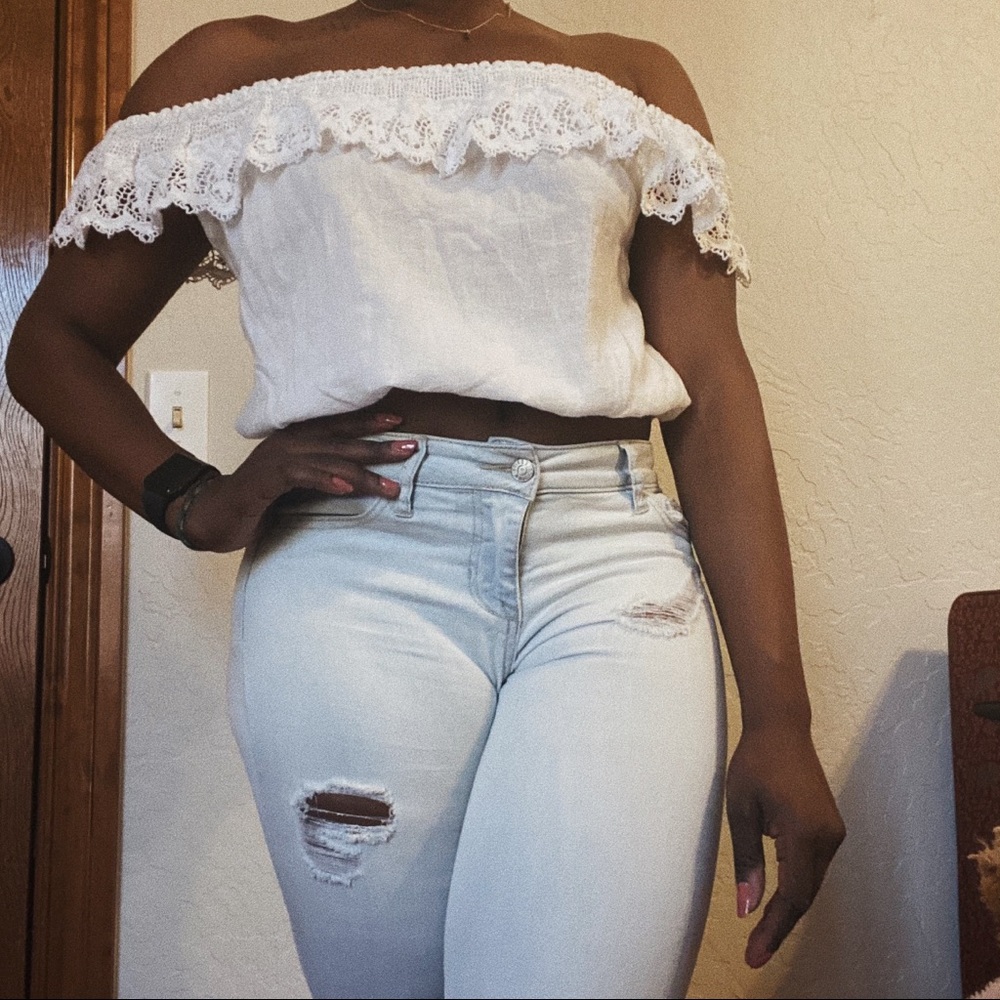 white off the shoulder crop top